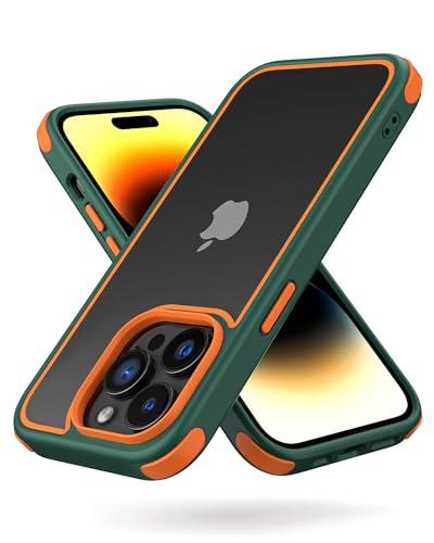 Mobnano for iPhone 14 Pro Crystal Clear Case, with Multicolor Protective Shockproof Bumpers, Not Yellowing Anti Scratch Transparent Hard PC Back & Soft Silicone TPU Frame Cover (Green/Orange) - color: Green/Orange, size: iPhone 14 Pro