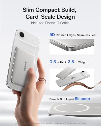 Baseus Picogo Power Bank, 0.3" Ultra Slim 5000mAh MagSafe Battery Pack, Upgraded CCC Certified and Polished Alloy Magnetic Portable Charger, Wireless Charger for iPhone 17/16/15/14/13/12 - color: Polished Natural Titanium