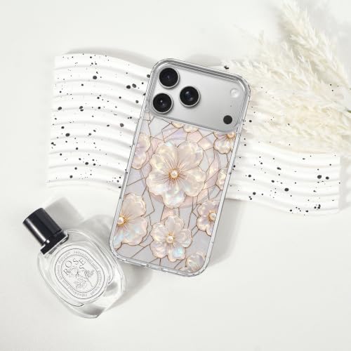 for iPhone 17 Pro Max Magnetic Case【Compatible with MagSafe】 Aesthetic Oil Painting Stained Glass Flower Design, Slim Fit Hard PC Back Shockproof Cute Clear Phone Cover, Light Pink - color: Light Pink, size: iPhone 17 Pro Max