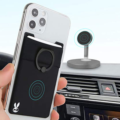 Phone Wallet Stick On Card Holder with Ring Grip, Stand and RFID Protection
