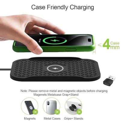 Wireless Car Charger Silicone Pad, for iPhone12/11 Pro/XS/XR/8/8Plus,15W Fast Car Wireless Charging Non-Slip Mat, for Samsung S21/S22/S23/S24/S25/Androids,80cm Cable, Black