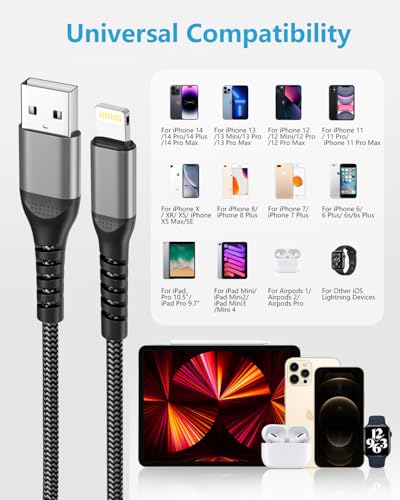 iPhone Charger Cable 10FT, [Apple MFi Certified] USB to Lightning Cable Fast Charging Braided iPhone Charging Cord cable Lead,Lightning Charger cable for iphone 14 13 12 11 Pro Max X 8 6 Plus and More