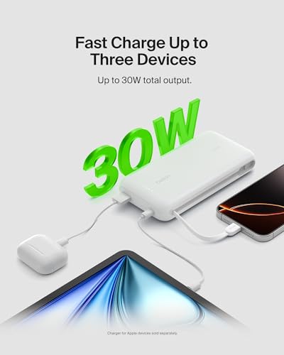 Belkin 20000mAh 30W USB C Power Bank, Portable Charger for iPhone & iPad - color: White, style: 20K mAh