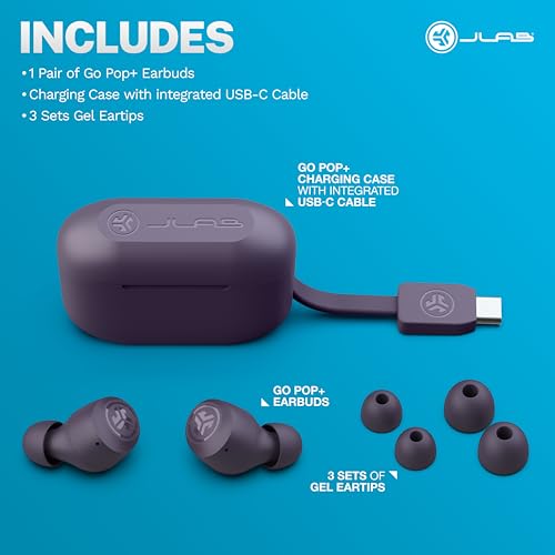 JLab Go Air Pop+ True Wireless Earbuds, in Ear Headphones, Bluetooth Earphones, 35H Playtime Ear Buds, Bluetooth Earbuds with Microphone, USB-C Charging Case, Dual Connect, EQ3 Sound, Violet - color: Violet, style: Matte