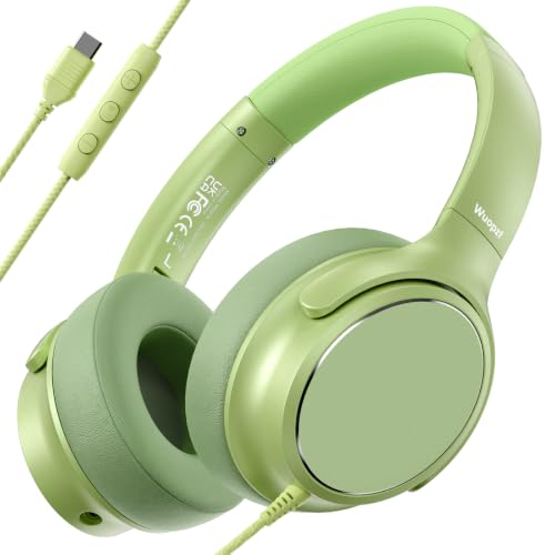 USB C Wired Over-Ear Headphones with Microphone - color: Grass Green