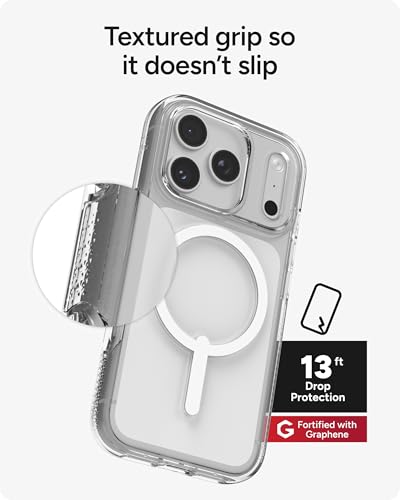 ZAGG Crystal Palace Case for iPhone 17 Pro - Clear, Drop Protection (13ft/4m), ClearGuard Anti‑Yellowing & Scratch‑Resistant, MagSafe & Wireless Charging Compatible - size: iPhone 17 Pro, style: With Magsafe