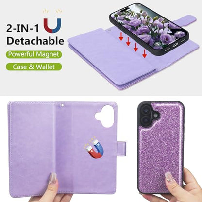 Varikke for iPhone 17 Glitter Case Wallet Magnetic Detachable, Light Purple - color: (Standard) Light Purple, size: iPhone 17 6.3"