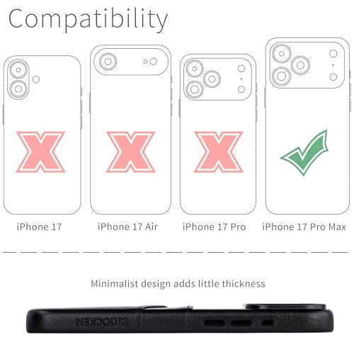 Dockem Card Case for iPhone 17 Pro Max with Magnetic Mounting Plate, Camera Control Button, Wallet with 2 Holder Slots: M2 Exec Premium Synthetic Leather (Black) - color: Black, size: 17 Pro Max