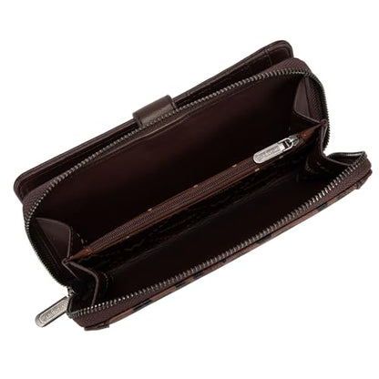 X Wrangler Women's Wallets Bifold Wristlet Wallets for Women Large Capacity Credit Card Wallet with ID Window - color: Leopard Coffee