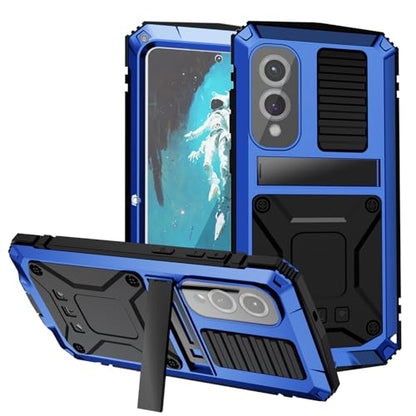 Simicoo for Samsung Galaxy S25 FE Metal Military Heavy Duty Case, Metallic Bumper Shockproof Dustproof Rugged Tough with Stand Screen Protector Camera Control Full Body Drop Protective Cover (Blue) - color: Blue