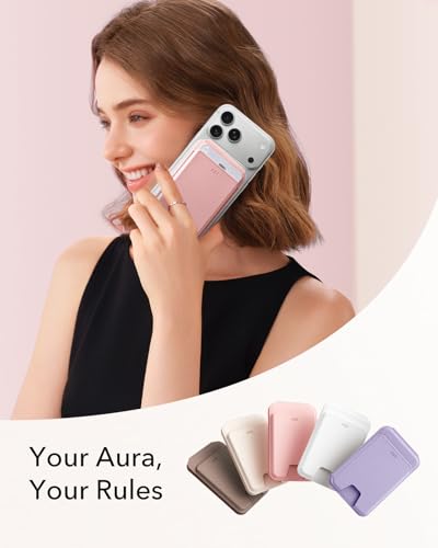 ESR Aura for MagSafe Wallet with Adjustable Stand, 5 Card Holder | Strong Magnetic Wallet for iPhone 17 Pro Max 17e 16 15 14 13 12 Series, Not for iPhone 13/12 mini, Vegan Leather, Pink - color: Pink