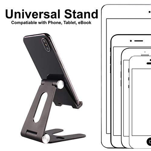Cell Phone Tablet Fully Foldable Stand Dock Holder Cradle Mount Organizer Charger Station Table Desk Bed Office School Kitchen Travel Portable Adjustable Multi-Angle Aluminum (Black) - color: Black