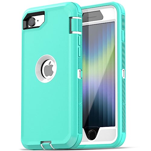 AICase for iPhone SE Case 3rd & 2nd Generation, for iPhone SE 2022/2020 Built-in Screen Protector Heavy Duty Protective Shockproof 3-Layer Full Body Rugged Phone Cover, Aqua Mint/White - color: Aqua Mint/white