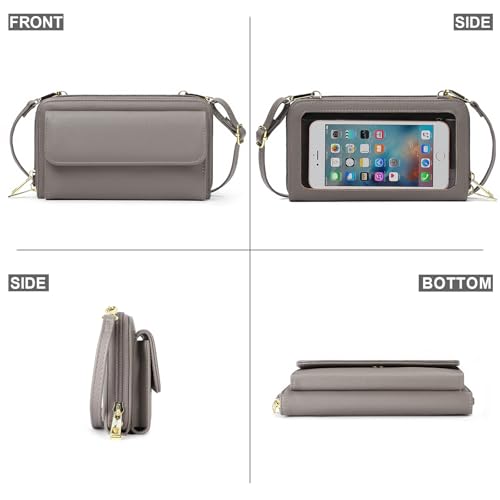 GOIACII Phone Purse Crossbody Bags for Women Small Travel Wallet Touch Screen RFID Blocking - color: C04 Grey