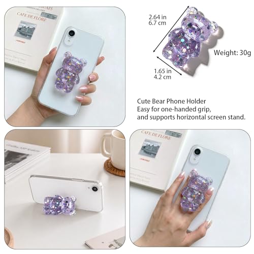 Lilac 3D Cute Bear Phone Grip, 1 Pc, Dual-use Design