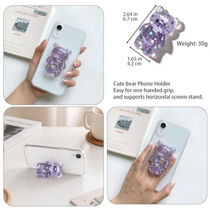 Lilac 3D Cute Bear Phone Grip, 1 Pc, Dual-use Design