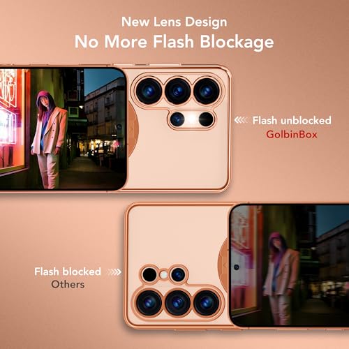 GolbinBox Magnetic for Samsung Galaxy S26 Ultra Case with 360° Spin Stand | [Compatible with MagSafe][Military Drop Protection] Shockproof Galaxy S26 Ultra Phone Cover with Kickstand, Orange/Clear - color: Orange/Clear