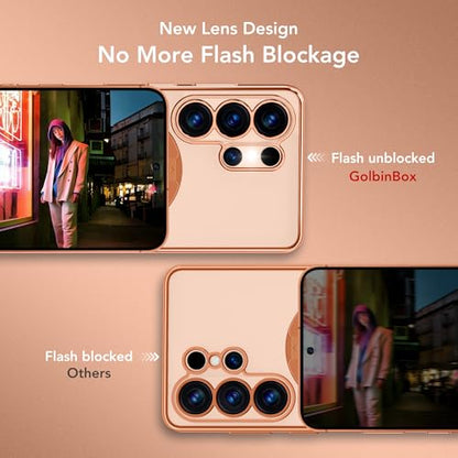GolbinBox Magnetic for Samsung Galaxy S26 Ultra Case with 360° Spin Stand | [Compatible with MagSafe][Military Drop Protection] Shockproof Galaxy S26 Ultra Phone Cover with Kickstand, Orange/Clear - color: Orange/Clear