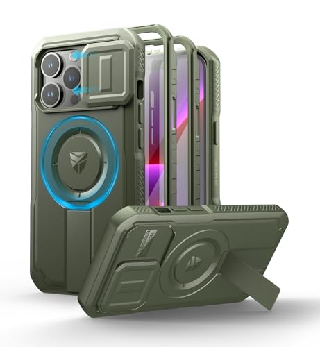 Dexnor for iPhone 13 Pro Case with Slide Camera Cover & Adjustable Kickstand & Built-in Screen Protector, Magnetic Rugged Shockproof Bumper Cases Heavy-Duty Magnetic Protective Cover,Army Green - color: Army Green, size: IPhone 13 Pro