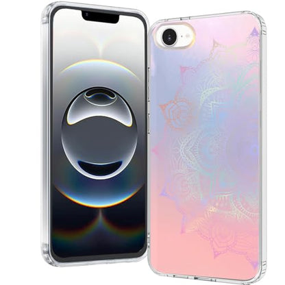 for iPhone 17e & 16e Case: Slim Clear Matte Cute Flowers Floral Design for Girls Women Military Grade Drop Protection TPU Bumper Shockproof Silicone Phone Cover (Rainbow Mandala) - color: Rainbow Mandala