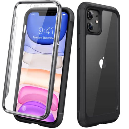 Diaclara Compatible with iPhone 11 Case, Full Body Rugged with Built-in Touch Sensitive Anti-Scratch Screen Protector, Soft TPU Bumper Case Clear Compatible with iPhone 11 6.1" (Black and Clear) - color: Black, size: iPhone 11