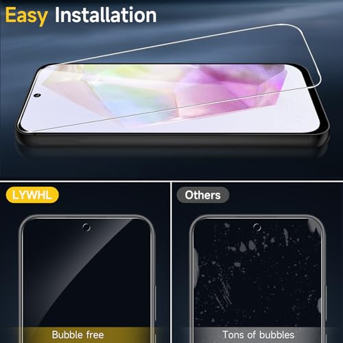 LYWHL 3 Pack for Samsung Galaxy A35 / A55 5G Screen Protector, Tempered Glass HD Clear 9H Hardness Protective Film for Galaxy A35 5G 6.6 Inch, Anti-Scratch No Bubble Case Friendly - Transparent