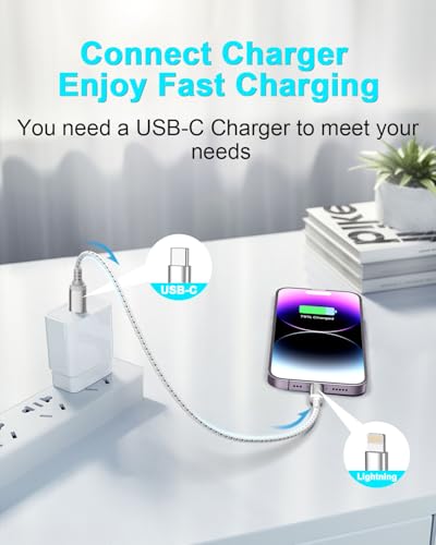 Short USB C to Lightning Cable 1FT, 2-Pack MFi Certified Cable - size: 1FT