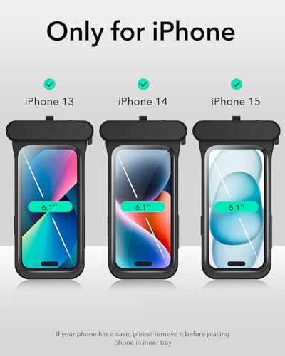 ESR Waterproof Phone Pouch for iPhone 13/14 /15, Black | Underwater Touch Sensitivity, IPX8 Floating Waterproof Cellphone Case with Lanyard, Dry Bag for Snorkeling