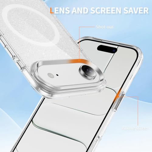 LEMAXELERS Magnetic Clear Glitter Case for iPhone 17 Air -Clear SF | Compatible with MagSafe, Crystal Sparkly Bling Clear TPU Bumper Hard PC Slim Shockproof Protective Cover - color: Clear, size: iPhone Air