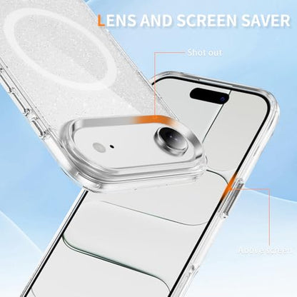 LEMAXELERS Magnetic Clear Glitter Case for iPhone 17 Air -Clear SF | Compatible with MagSafe, Crystal Sparkly Bling Clear TPU Bumper Hard PC Slim Shockproof Protective Cover - color: Clear, size: iPhone Air