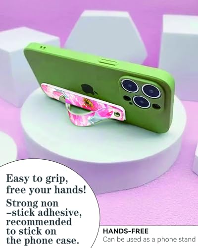 Phone Finger Strap Holder, Portable Phone Grip Loop, Telescopic Silicone Phone Stand, Compatible with Most Smartphones (Watercolor Spring Flower) - color: Watercolor Spring Flower