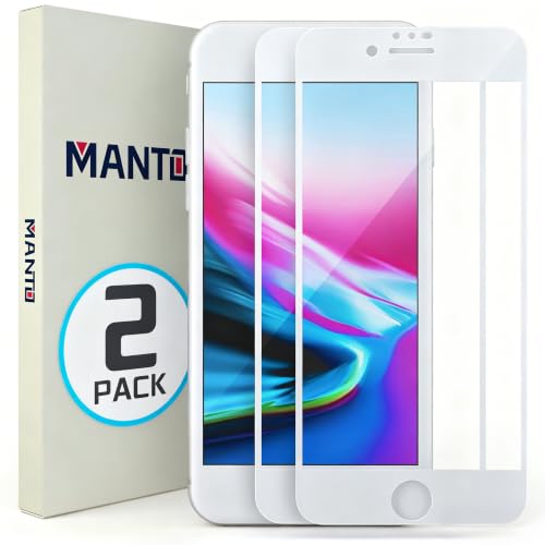 MANTO 2 Pack Screen Protector for iPhone SE 3 (2022), iPhone SE 2020, iPhone 8, iPhone 7, iPhone 6S/6 Full Coverage Tempered Glass Screen Protector Film Edge to Edge Protection 4.7 Inch