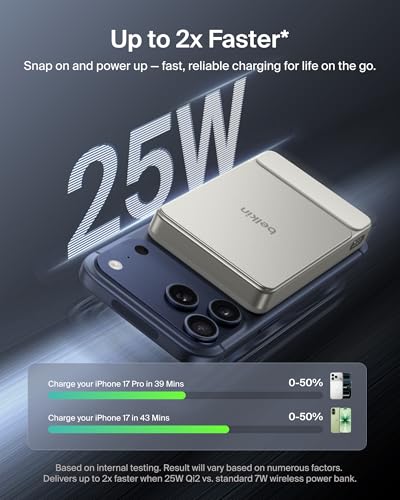 Belkin 10000mAh Qi2 25W Slim Portable Charger Power Bank with USB C Cable - color: Sand