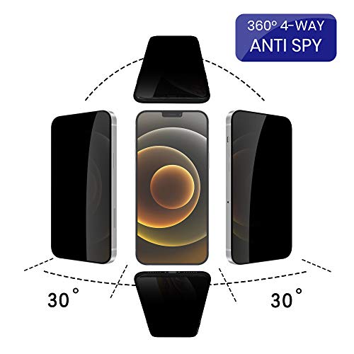 4 Way 360° Privacy Tempered Glass Screen Protector Designed for iPhone 12 / iPhone 12 Pro [6.1" ] (2020), Horizontal and Vertical Anti Spy 9H Scratch Resistant Case Friendly, 2 Pack
