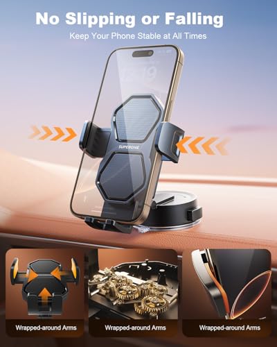 SUPERONE 3-in-1 Car Phone Holder, 360° Adjustable Car Phone Mount - color: Dark Black