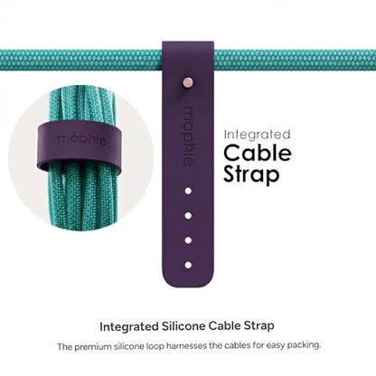 Mophie Charge Stream USB-A to USB-C 2.0 1m/3ft Cable - Premium Braided Nylon Charging Cord Compatible with iPhone 17/16/15, iPad Pro, MacBook, AirPods, Enduraflex Silicone, Teal/Purple/Pink - size: 3 feet, style: USB-A to USB-C Teal/Purple/Pink