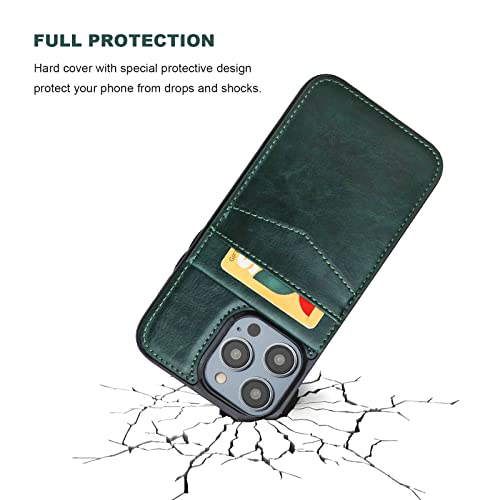 KIHUWEY for iPhone 14 Pro Max Wallet Case Card Holder Kickstand, Green | Credit Card Slots, PU Leather, Magnetic Clasp, Flip Heavy Duty Protection Cover for Men and Women - color: Green