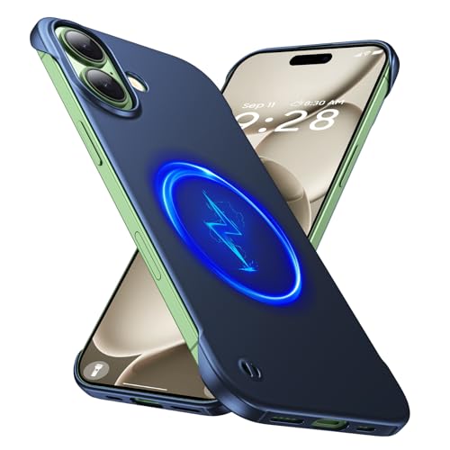 GRECAZO Magnetic Frosted Frameless Case for iPhone 17, Navy Blue | Compatible with MagSafe, Metallic Finish, Hard PC Cover, Ultra Thin Lightweight Minimalist Borderless, Slim Fit, 6.3-Inch - color: Navy Blue, size: iPhone 17