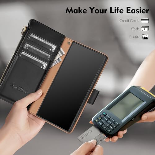 Shieldtop Compatible with Samsung Galaxy S23 Ultra 5G Wallet Case with Card Holder,Women Men RFID Blocking PU Leather Phone Case Flip Protective Cover Wrist Strap Zipper Credit Card Slots,Black - color: Black, size: Galaxy S23 Ultra - 6.8"