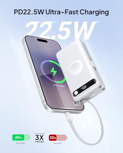 22.5W Fast Charging Portable Charger, 10000mAh Power Bank for Apple Watch - color: White