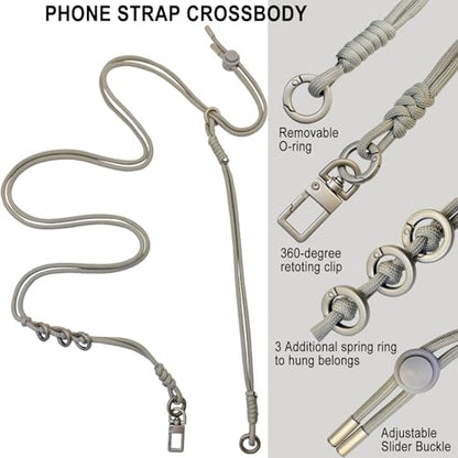DAOSUN Phone Lanyard CellPhone Strap Crossbody, 3 in 1 Detachable Anti Theft Phone Cross Body Strap - color: Gray-5mm Paracord