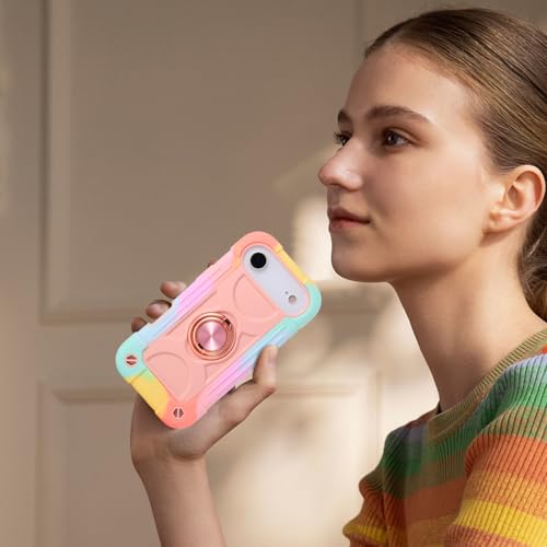 MARKILL Compatible with iPhone Air Case 6.5 Inch 2025 with 360 Degree Rotate Ring Stand, Military Grade Drop Protection Full Body Rugged Protective Case Kids - color: Rainbow Pink, size: iPhone Air 6.5"