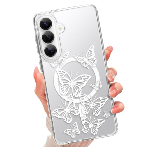 tharlet Magnetic for Samsung Galaxy S26 Case, Compatible with MagSafe | Anti Yellowing, Cute White Butterfly Design Women Girls, Slim Shockproof TPU Cover for Galaxy S26 (Clear) - color: Butterfly, size: Samsung Galaxy S26