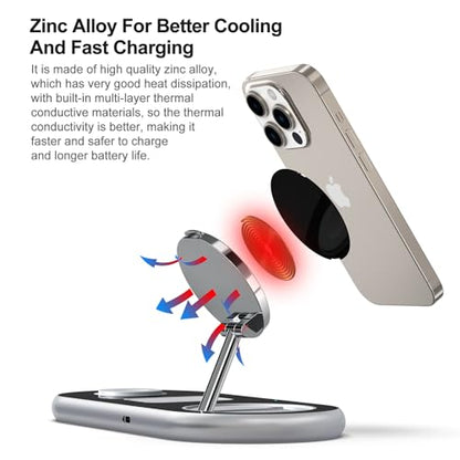 3 in 1 Charging Station for Apple Devices, Faster Mag-Safe Charger Stand, Magnetic Wireless Charger Station for iPhone 17 16 15 14 13 12 Pro Max Plus, Apple Watch iwacth & AirPods, Adjustable Angle - color: Crystal Silver
