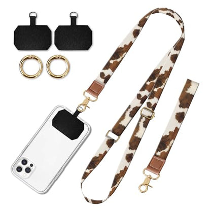 Cell Phone Lanyard Adjustable Crossbody Strap, Cute Phone Neck Wristlet Wrist Strap Patch for Keys Case Accessories - color: Retro Brown Cowhide