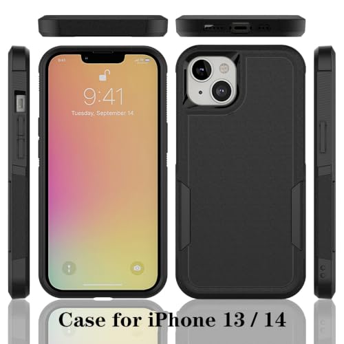 Heavy‑Duty Rugged Anti‑Drop Shockproof Protective Phone Case for iPhone 14/13, Durable Protective Shell, Black - color: Black, size: iPhone 14/13