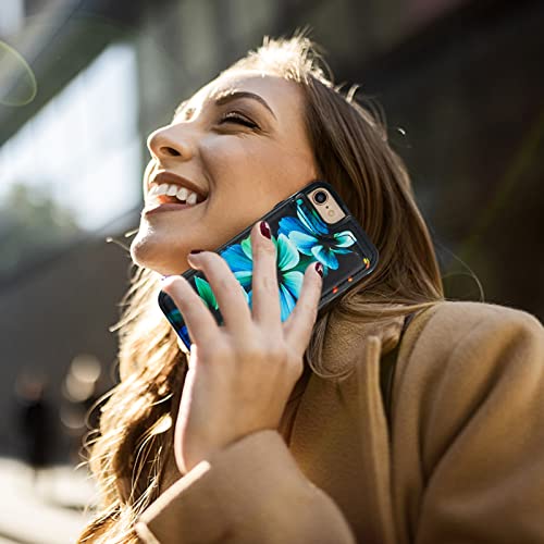 HAOPINSH iPhone SE(2022)/SE(2020)/7/8 Wallet Case, Blue Florals Flip PU Leather Kickstand Card Slots, Double Magnetic Clasp, Shockproof 4.7 - color: Blue Florals