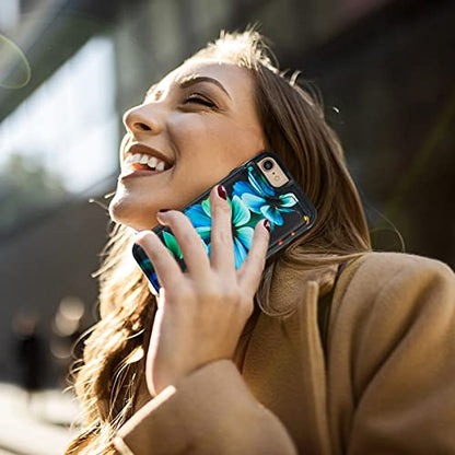 HAOPINSH iPhone SE(2022)/SE(2020)/7/8 Wallet Case, Blue Florals Flip PU Leather Kickstand Card Slots, Double Magnetic Clasp, Shockproof 4.7 - color: Blue Florals