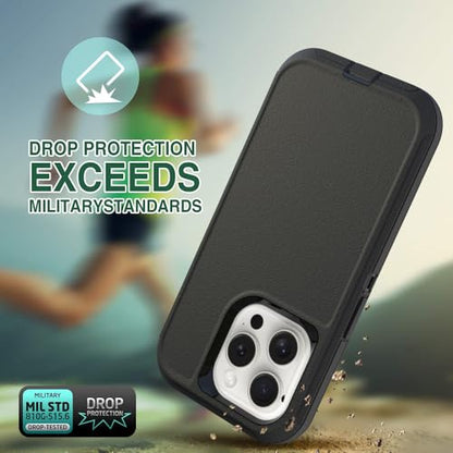 Case for iPhone 15 Pro Max, Heavy-Duty Tough Rugged Shockproof Drop Protective Cover Phone Cases, Black - color: Black+Black, size: iPhone 15 Pro Max