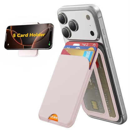 TWZKG for MagSafe Wallet, 5 Cards Holder with Stand, Magnetic Phone Wallet Stand for iPhone 17/16/15/14/13/12 Pro Max Air Plus Series, RFID Blocking Vegan Leather,Pink - color: Pink